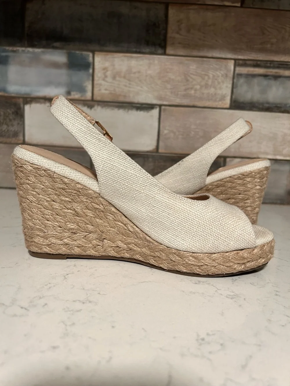Women’s Ivory Espadrille Wedge Slingback Peep-Toe Sandal